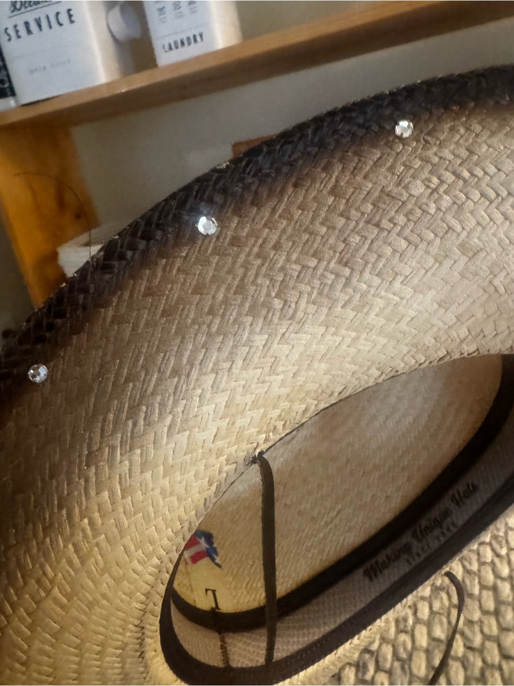 Women’s Straw Cowboy Hat in Tan with Dark Brown Trim - Picture 14 of 15